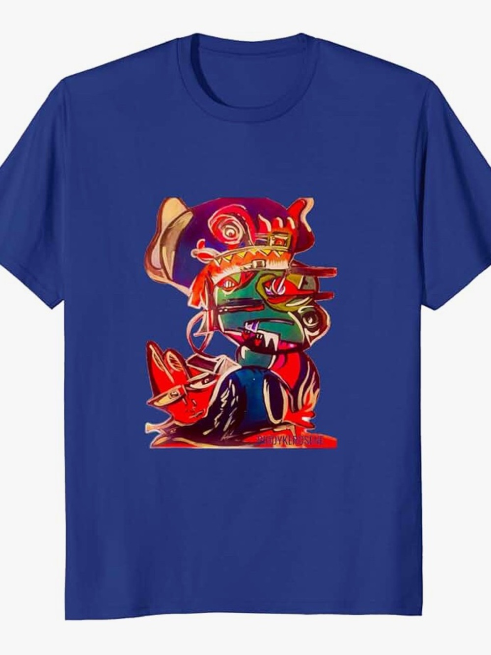Port and Company Royal Blue Short Sleeve Tee with Multicolor Abstract Graphic